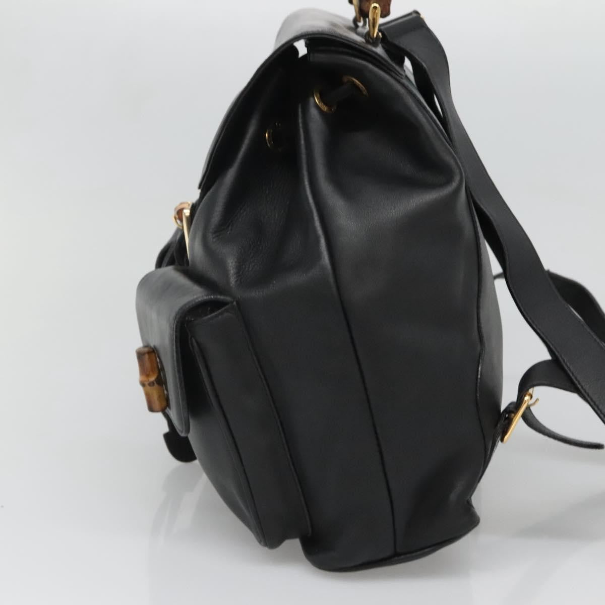 Gucci Vintage Bamboo Backpack Leather, BLACK, LEATHER, Backpack
