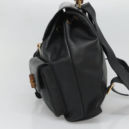 Gucci Vintage Bamboo Backpack Leather, BLACK, LEATHER, Backpack