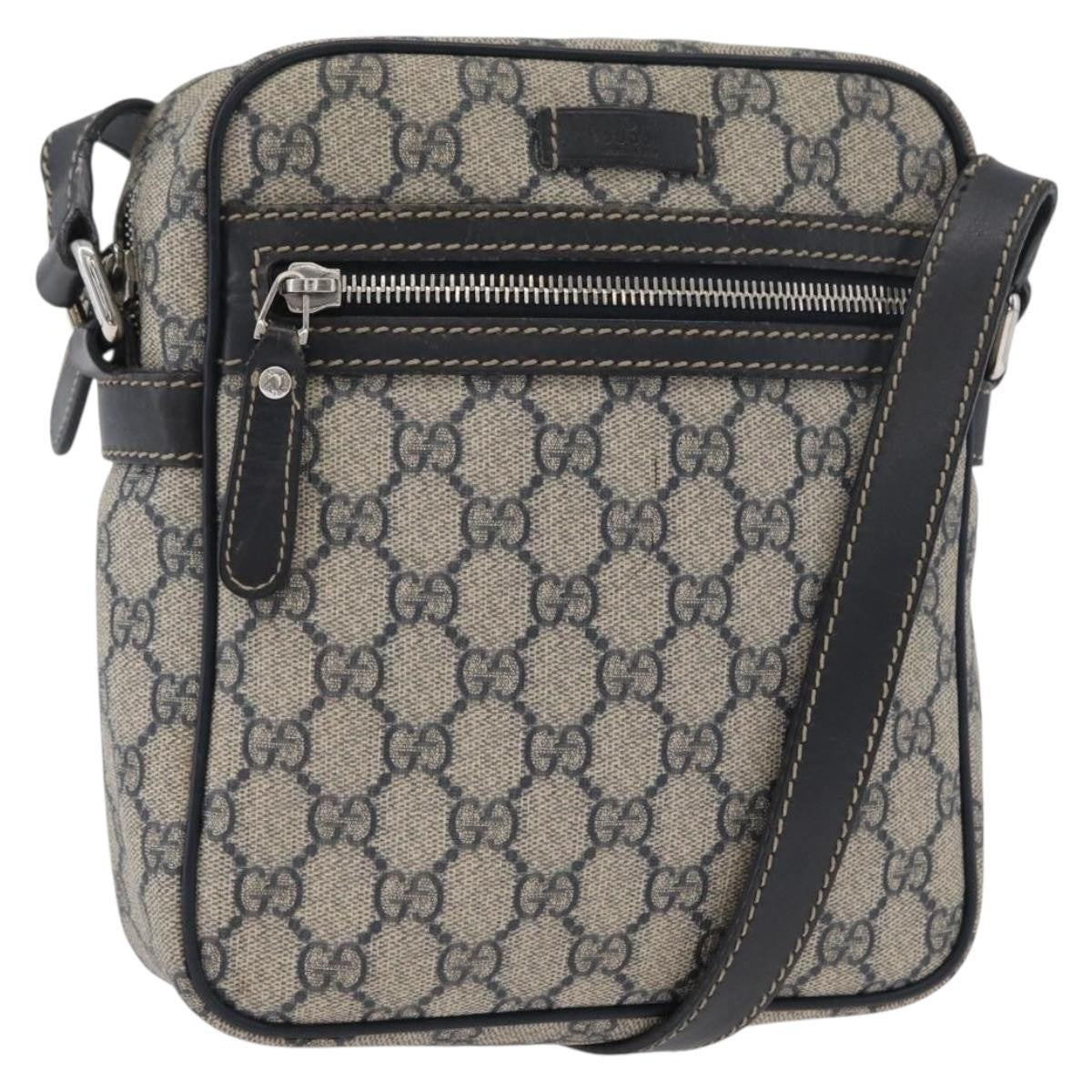 Gucci Front Zip Messenger GG Coated Canvas, NAVY, CANVAS, Shoulder bag