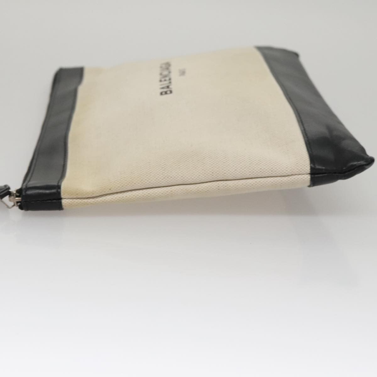 Balenciaga Navy Zip Pouch Canvas and Leather, BLACK, CANVAS, Clutche & pouche