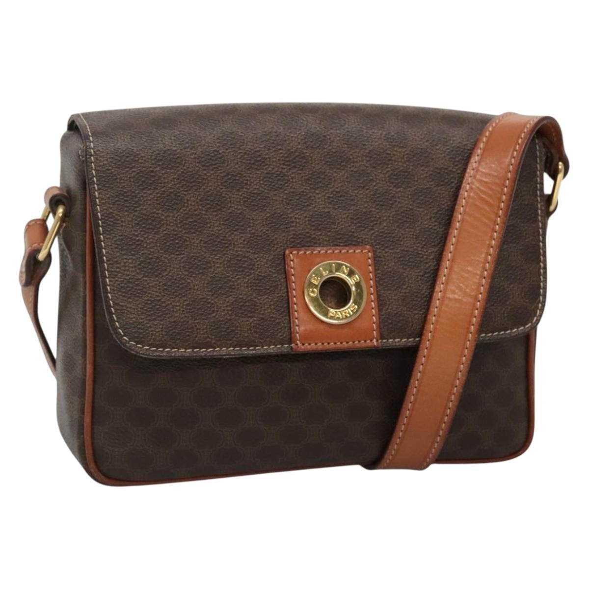 Celine Vintage Macadam Shoulder Bag Canvas and Leather, BROWN, CANVAS, Shoulder bag