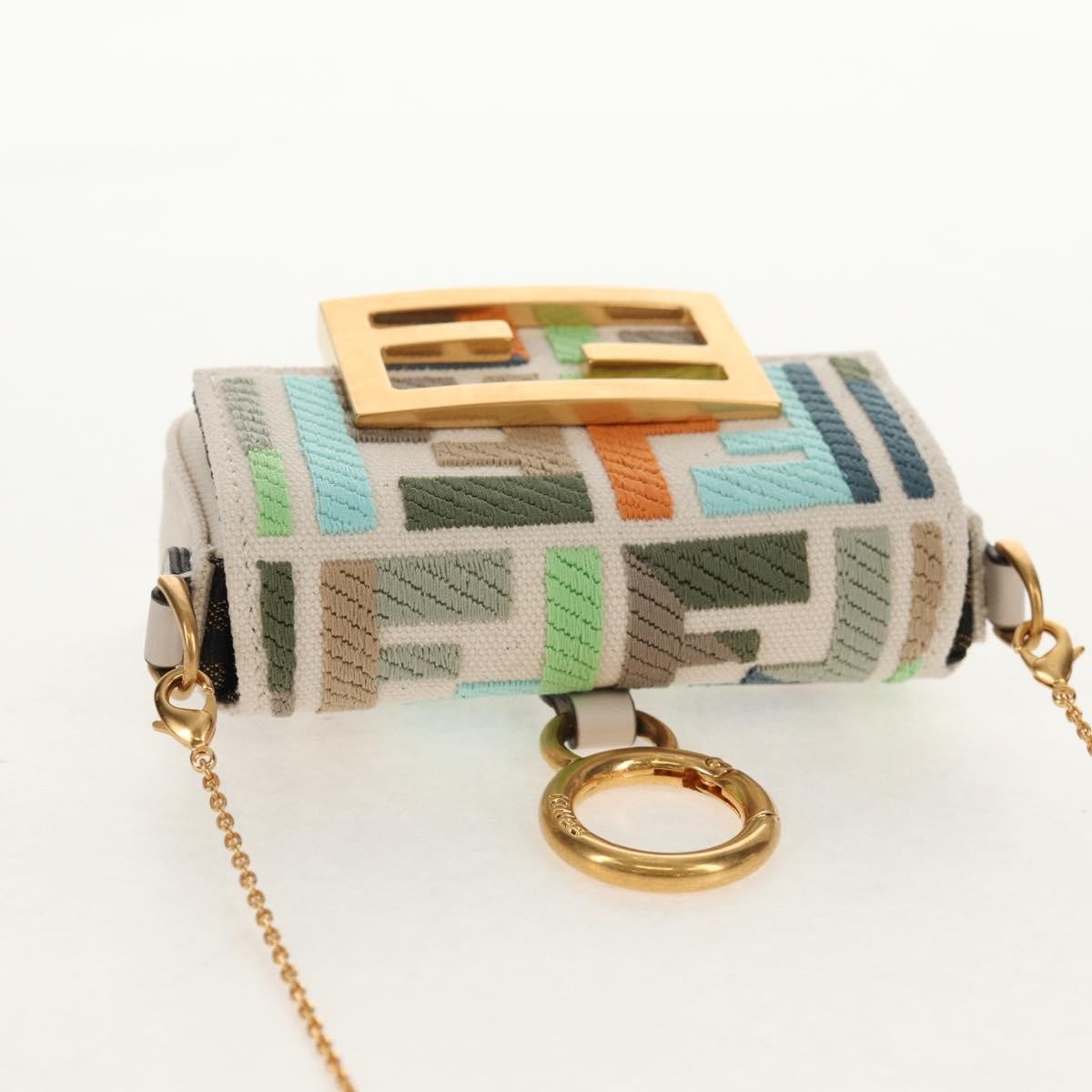 Fendi Chain Baguette Charm Bag Zucca Embroidered Canvas, MULTICOLOUR, CANVAS, Shoulder bag