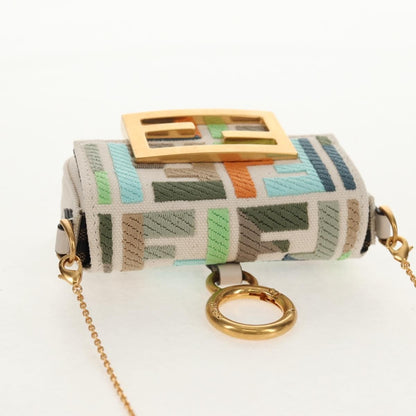 Fendi Chain Baguette Charm Bag Zucca Embroidered Canvas, MULTICOLOUR, CANVAS, Shoulder bag