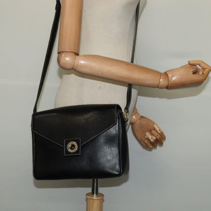 Celine Vintage Circle Logo Crossbody Bag Leather, BLACK, LEATHER, Crossbody bag