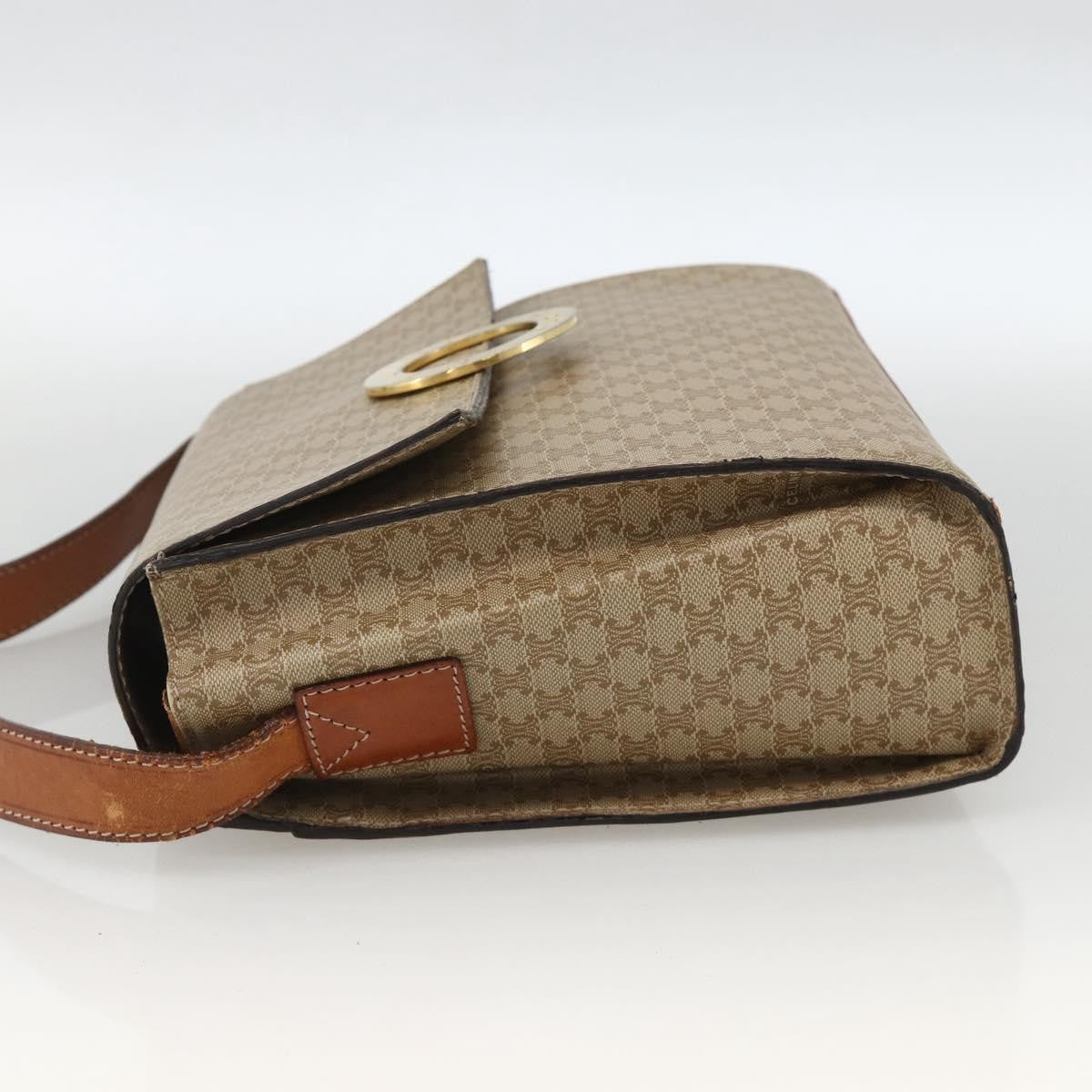 Celine Vintage Macadam Circle Logo Shoulder Bag Canvas and Leather, Beige, Canvas, Shoulder Bag