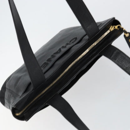 Chanel Vintage Logo Tote Caviar, BLACK, LEATHER, Tote bag