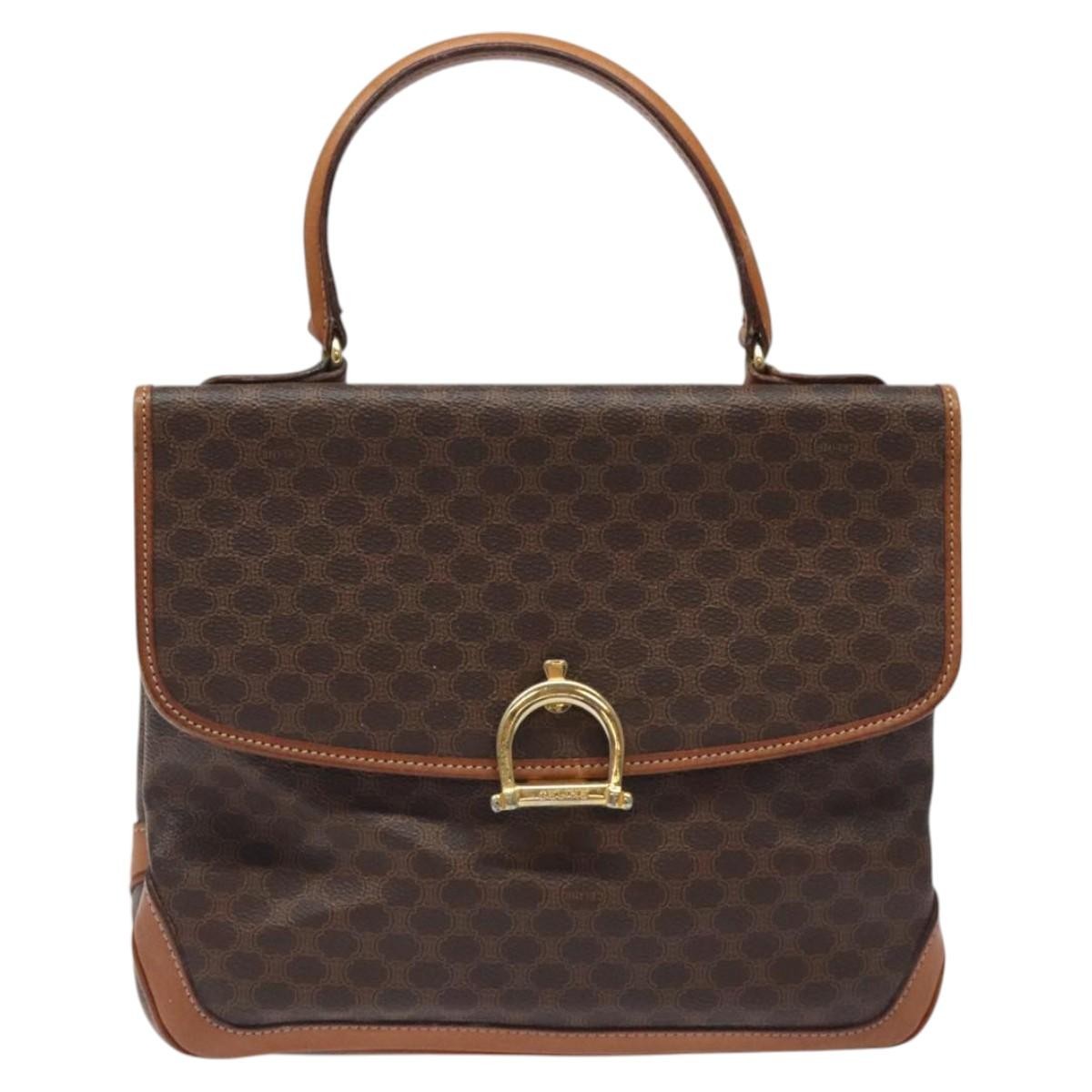 Celine Macadam Handbag Macadam with leather, BROWN, CANVAS, Handbag