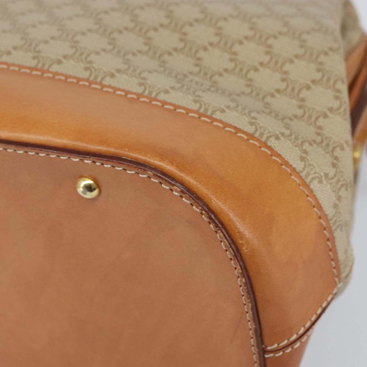 Celine Vintage Macadam Handbag Canvas and Leather, BEIGE, CANVAS, Handbag