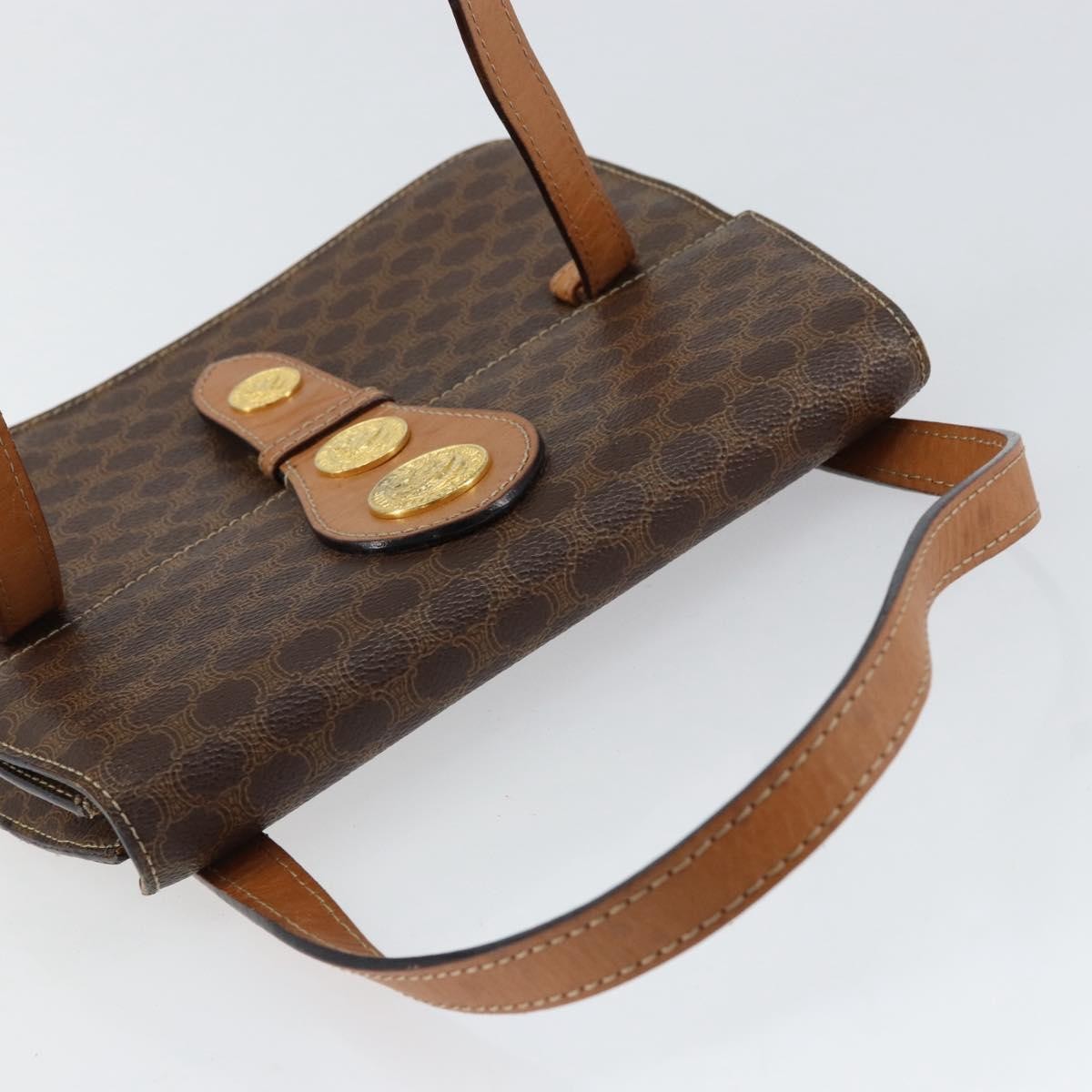 Celine Vintage Macadam Handbag Canvas and Leather, BROWN, CANVAS, Handbag