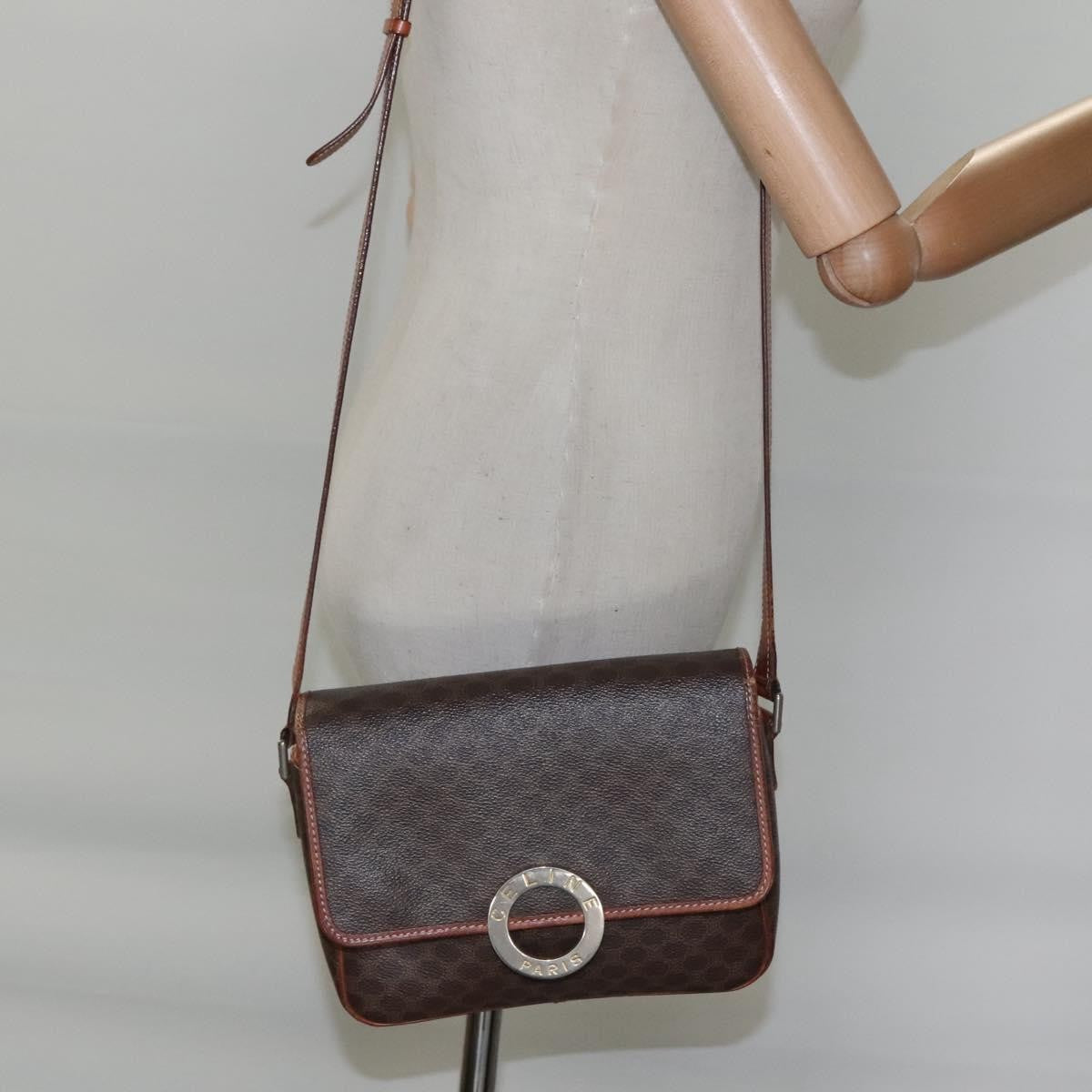 Celine Vintage Macadam Circle Logo Shoulder Bag Canvas and Leather, Brown, Canvas, Shoulder Bag
