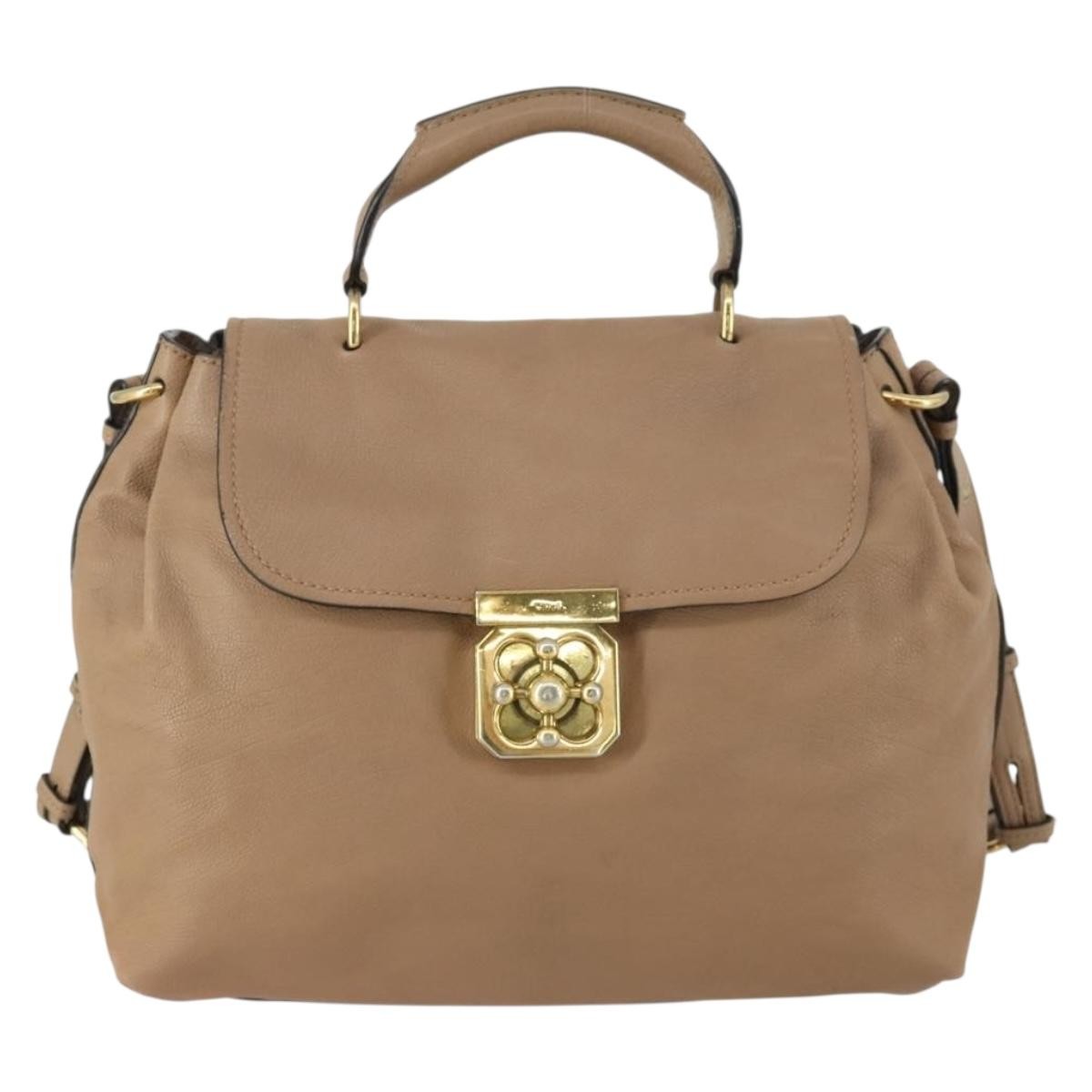Chloe Elsie Convertible Satchel Leather, BEIGE, LEATHER, Handbag