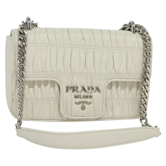 Prada Chain Flap Shoulder Bag Nappa Gaufre, WHITE, LEATHER, Shoulder bag