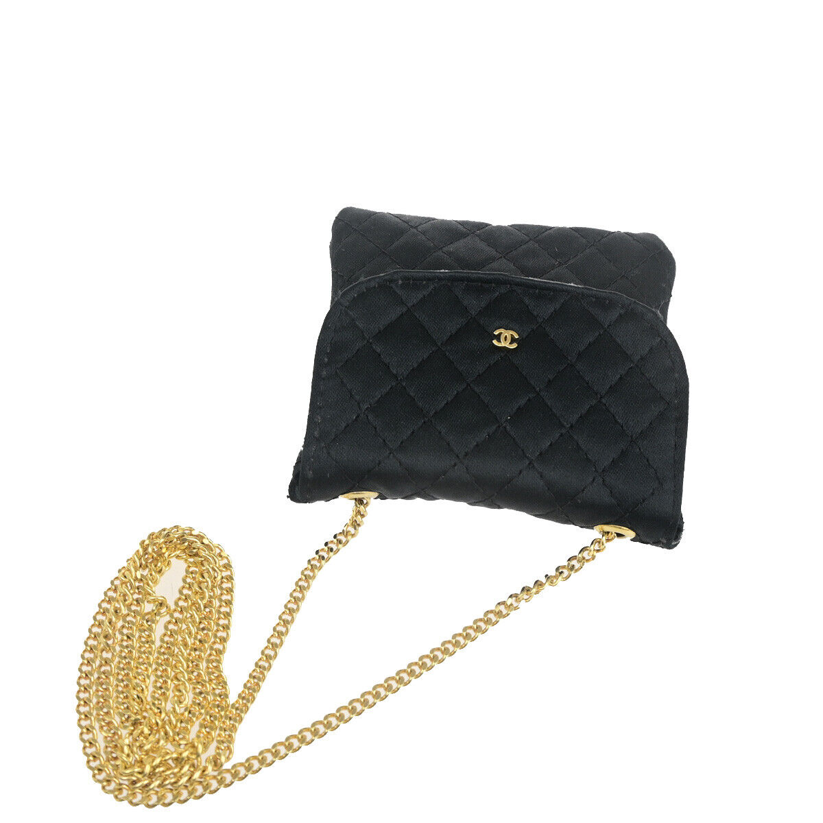 Chanel CC Logo Micro Matelasse Shoulder Bag Pouch Canvas, BLACK, CANVAS, Shoulder bag