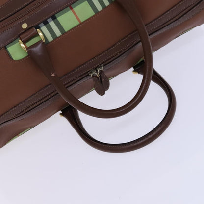Burberry Front Pocket Zip Boston Bag House Check Canvas and Leather, BROWN, LEATHER, Travel bag