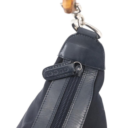 Gucci Vintage Bamboo Hobo Nylon, Navy, Nylon, Shoulder Bag