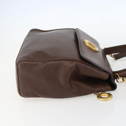 Celine Circle Logo Handbag Leather, BROWN, LEATHER, Handbag