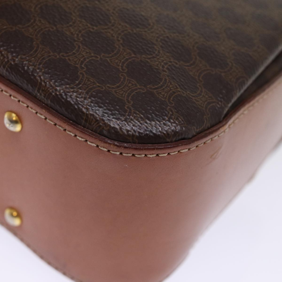Celine Vintage Convertible Top Handle Bag Macadam Coated Canvas, BROWN, CANVAS, Handbag