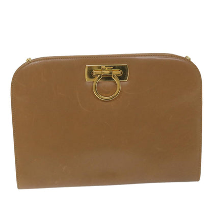 Salvatore Ferragamo Vintage Gancini Chain Shoulder Bag Leather, BROWN, LEATHER, Shoulder bag