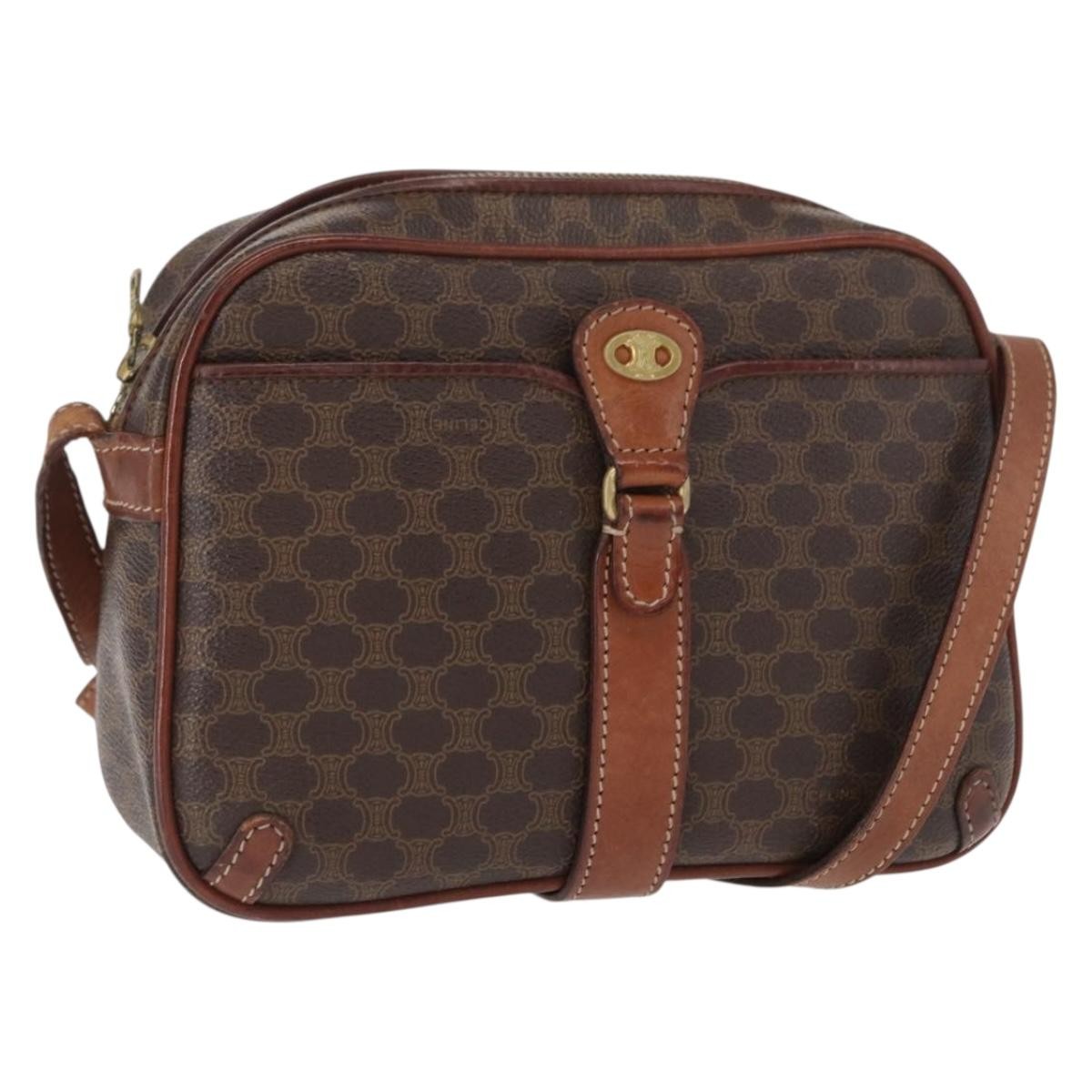 Celine Macadam Shoulder Bag Canvas, BROWN, CANVAS, Shoulder bag
