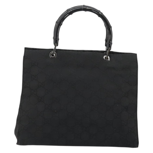 Gucci Vintage Bamboo Handle Tote GG Canvas, Black, Canvas, Tote Bag