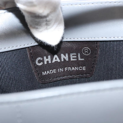 Chanel Vintage Chocolate Bar Metal Ring Tote Quilted Lambskin, GRAY, LEATHER, Tote bag