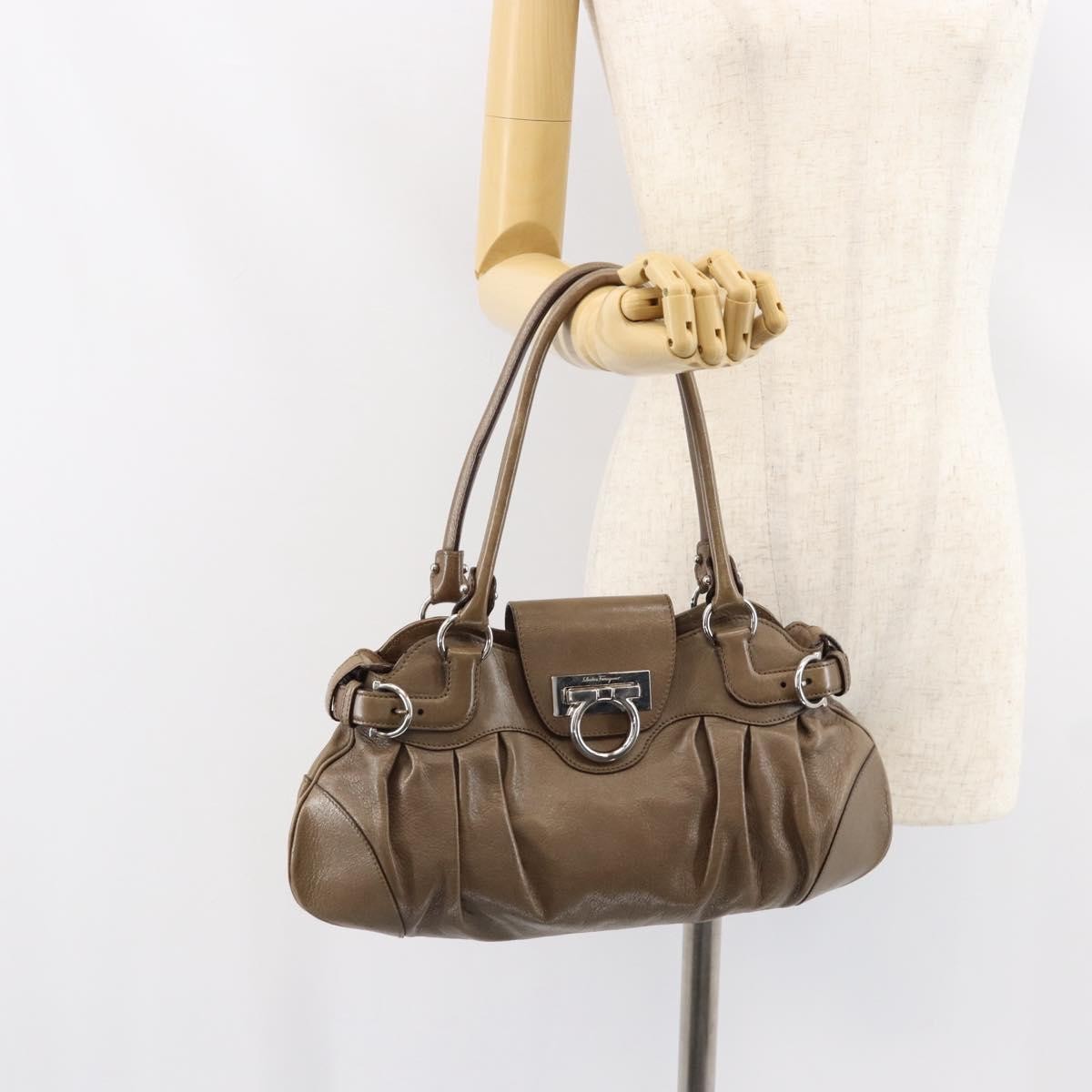 Salvatore Ferragamo Gancini handbag Leather, BROWN, LEATHER, Handbag