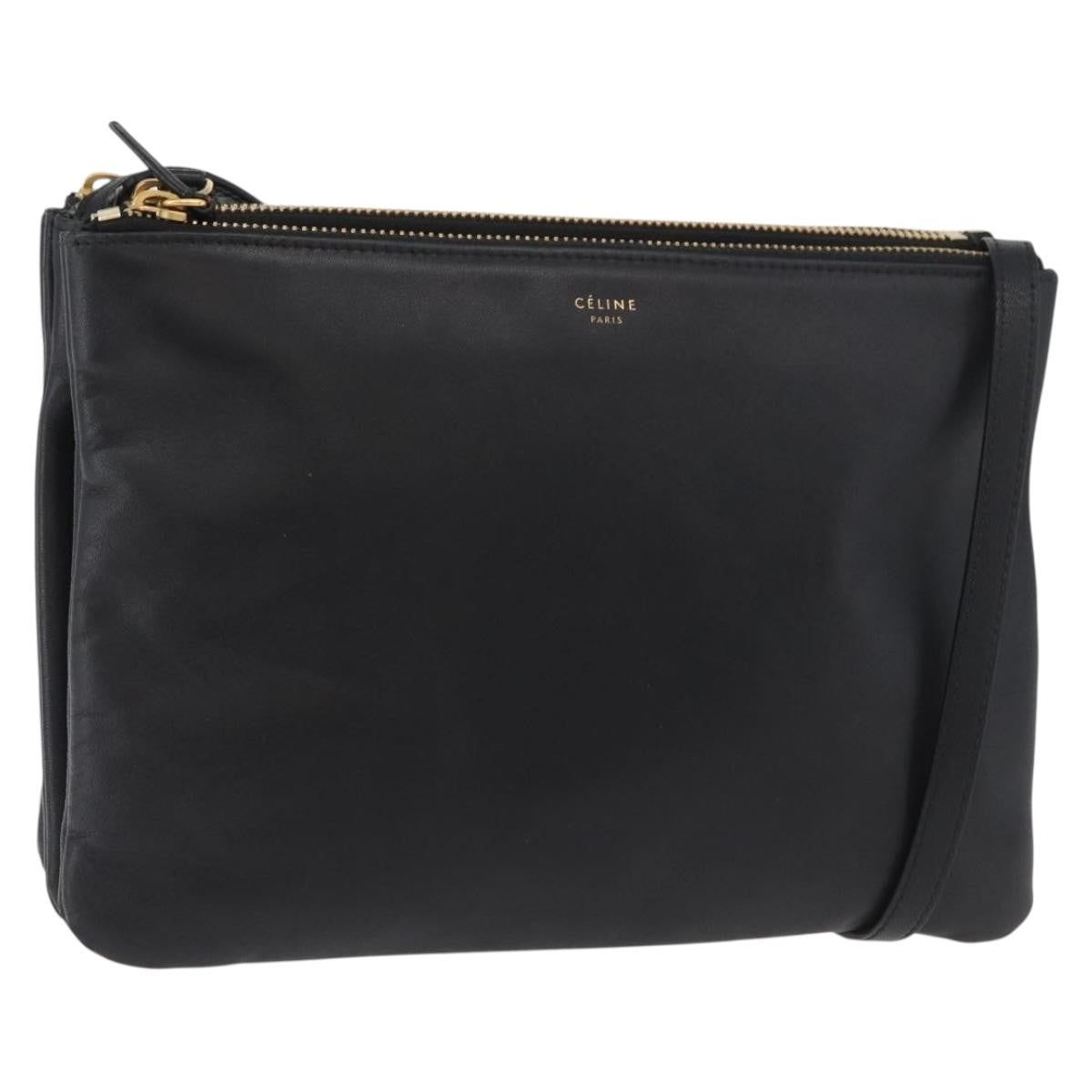 Celine Trio Crossbody Bag Leather, Black, Leather, Shoulder Bag