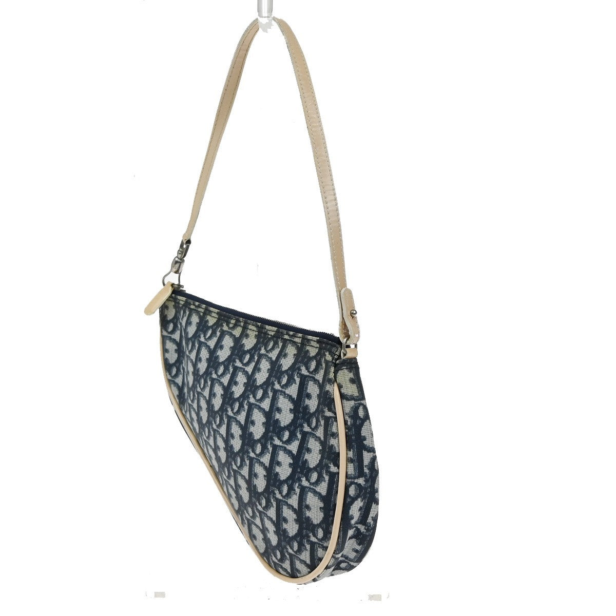 Christian Dior Vintage Saddle Bag Diorissimo Coated Canvas, BLUE, PVC, Shoulder bag