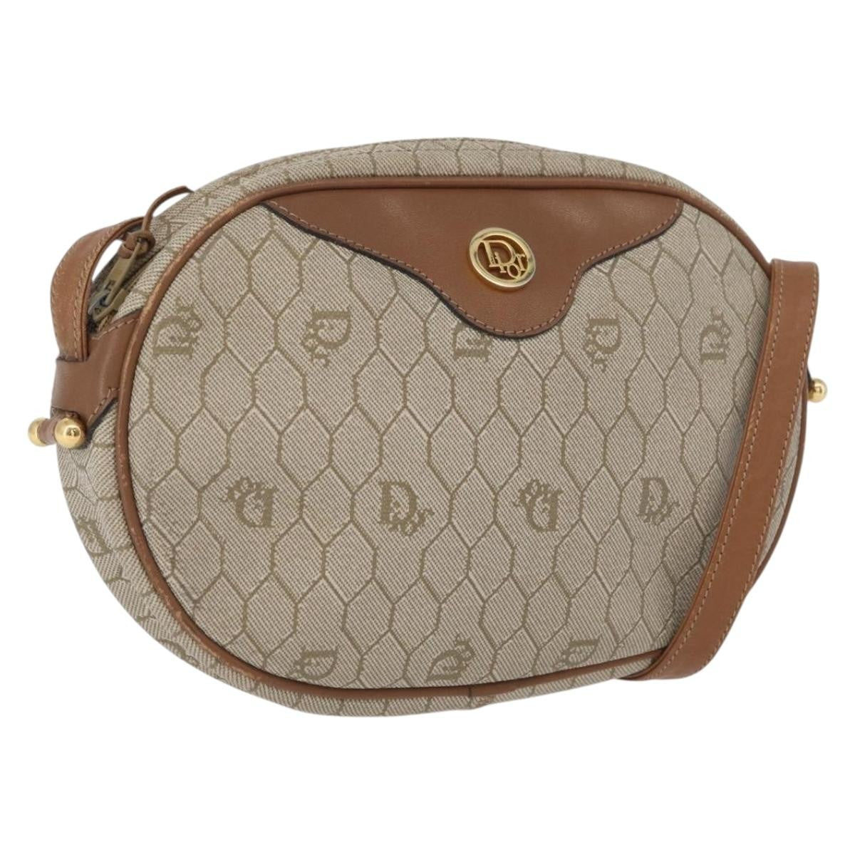 Christian Dior Vintage Honeycomb Shoulder Bag Canvas and Leather, BEIGE, CANVAS, Shoulder bag