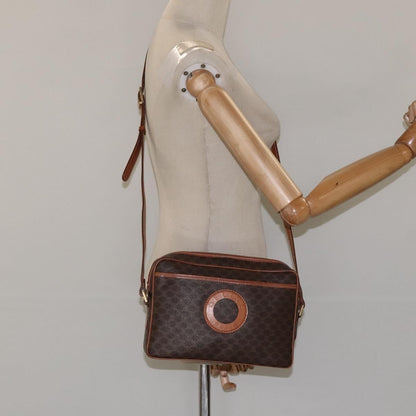 Celine Vintage Macadam Shoulder Bag Canvas and Leather, Brown, Canvas, Shoulder Bag