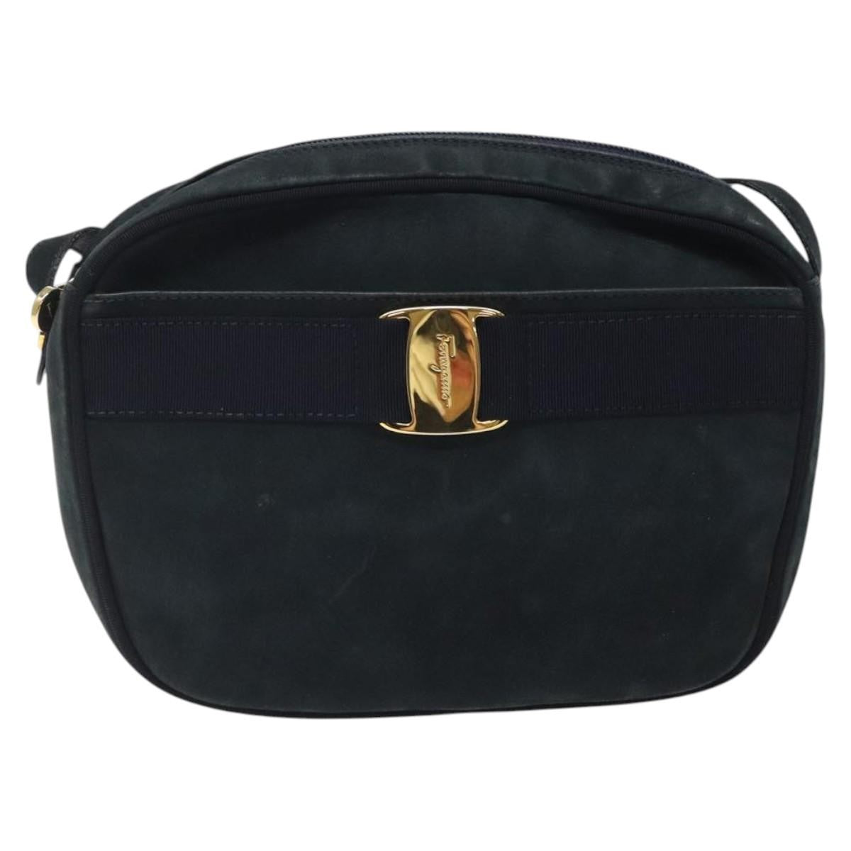 Salvatore Ferragamo Vala Shoulder Bag Suede, NAVY, SUEDE, Shoulder bag