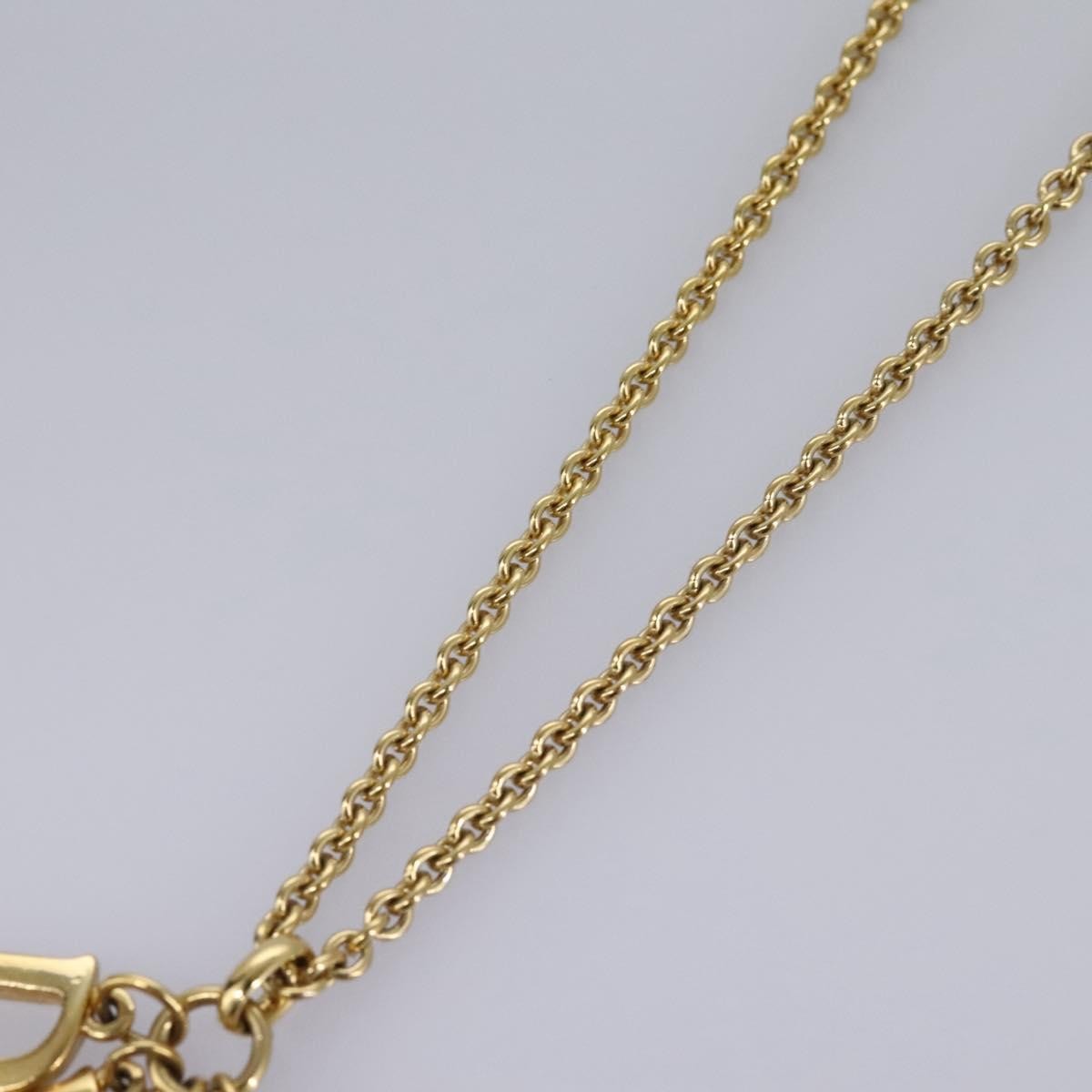 Christian Dior Logo Pendant Necklace Metal with Crystal, GOLD, METAL, Necklace