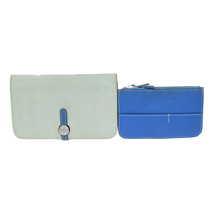 Hermes Bicolor Dogon Duo Combined Wallet Leather, BLUE, LEATHER, Wallets