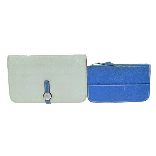 Hermes Bicolor Dogon Duo Combined Wallet Leather, BLUE, LEATHER, Wallets
