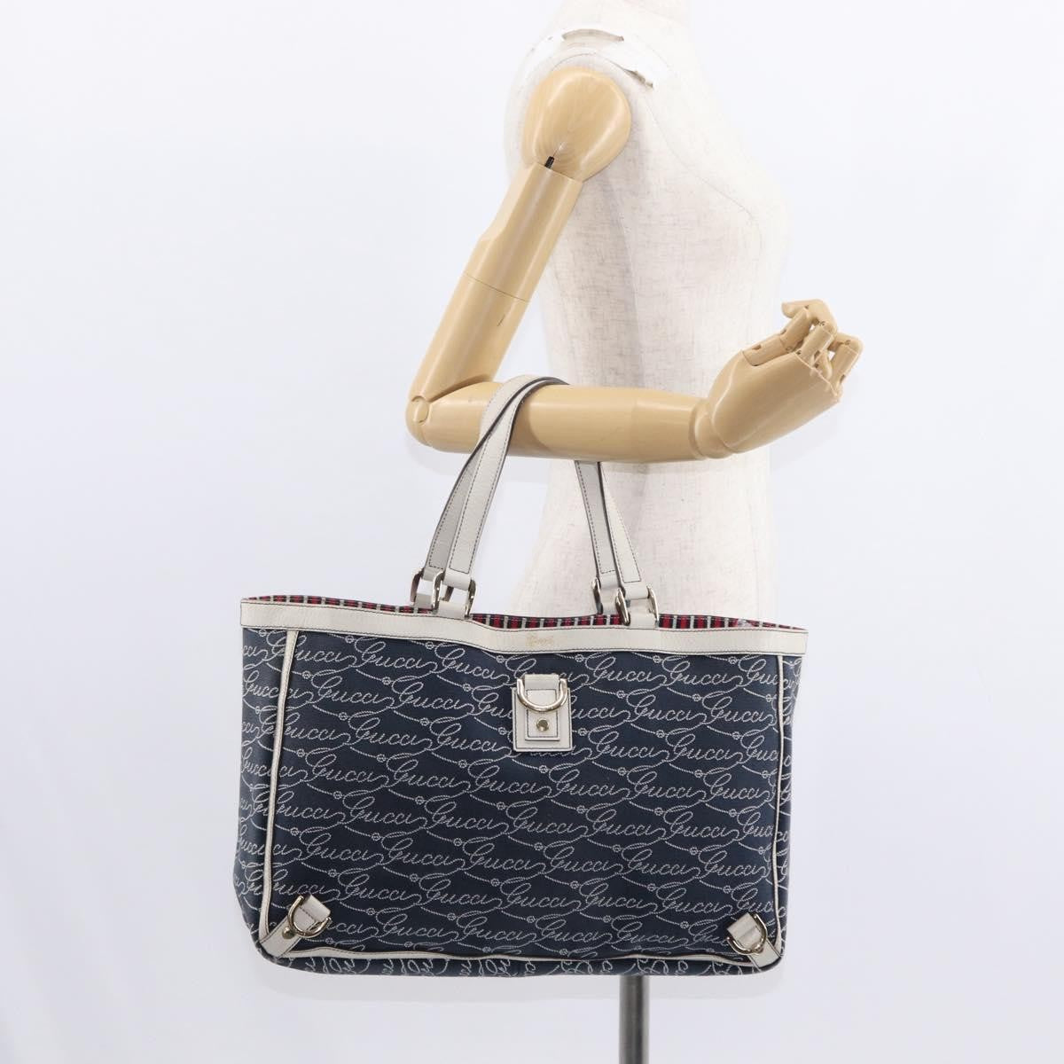 Gucci Abbey Tote GG Canvas with Leather, NAVY, CANVAS, Tote bag
