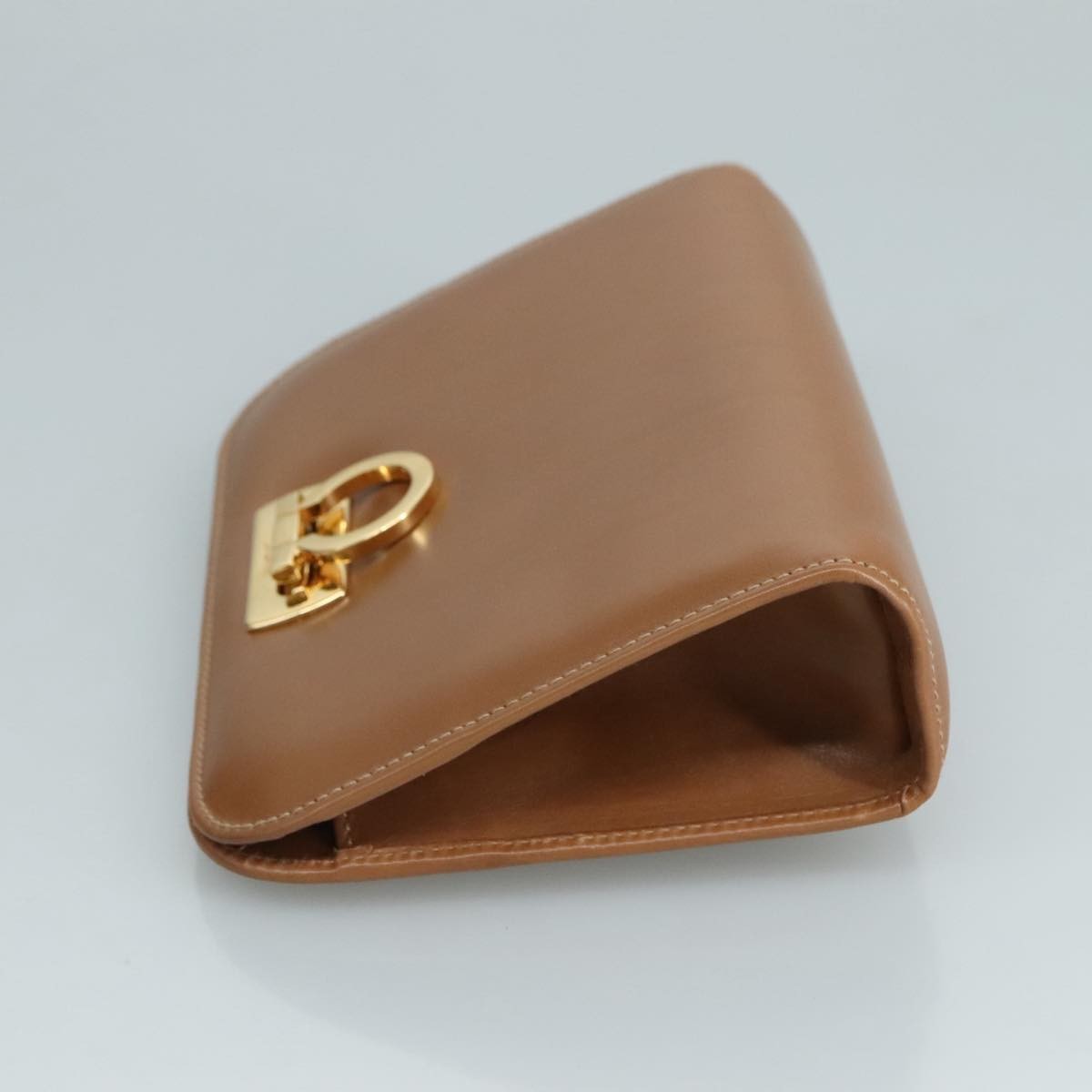 Salvatore Ferragamo Vintage Gancini Pochette Leather, BROWN, LEATHER, Clutche & pouche