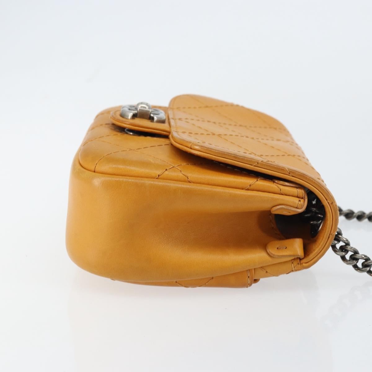 Chanel Chain Flap Bag Quilted Leather, ORANGE, LEATHER, Shoulder bag