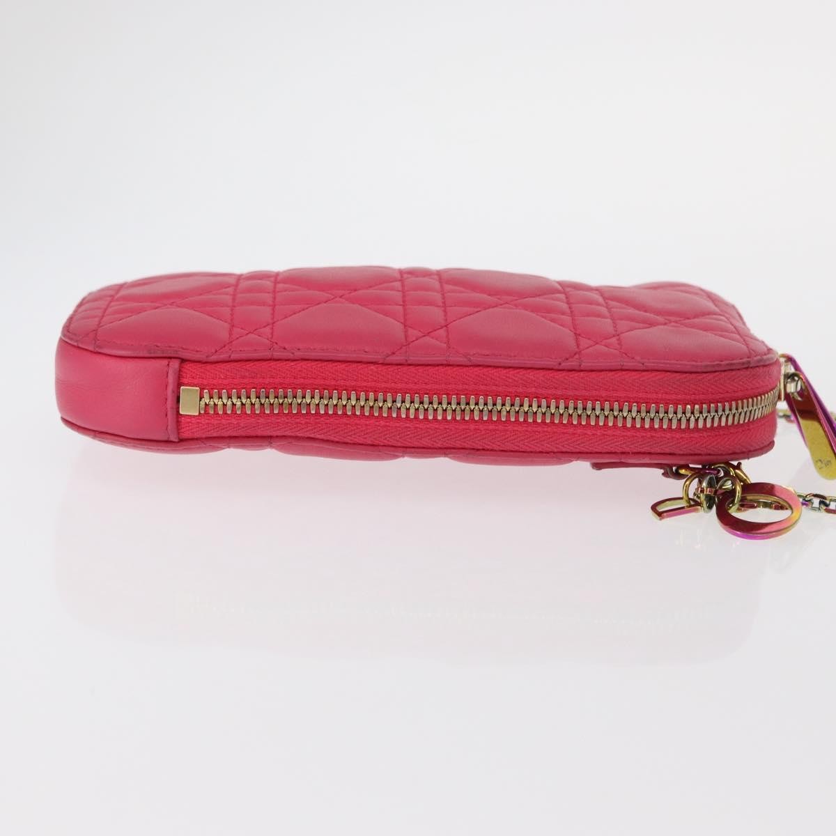 Christian Dior Lady Dior Phone Holder on Chain Cannage Quilt Lambskin, PINK, LEATHER, Clutche & pouche