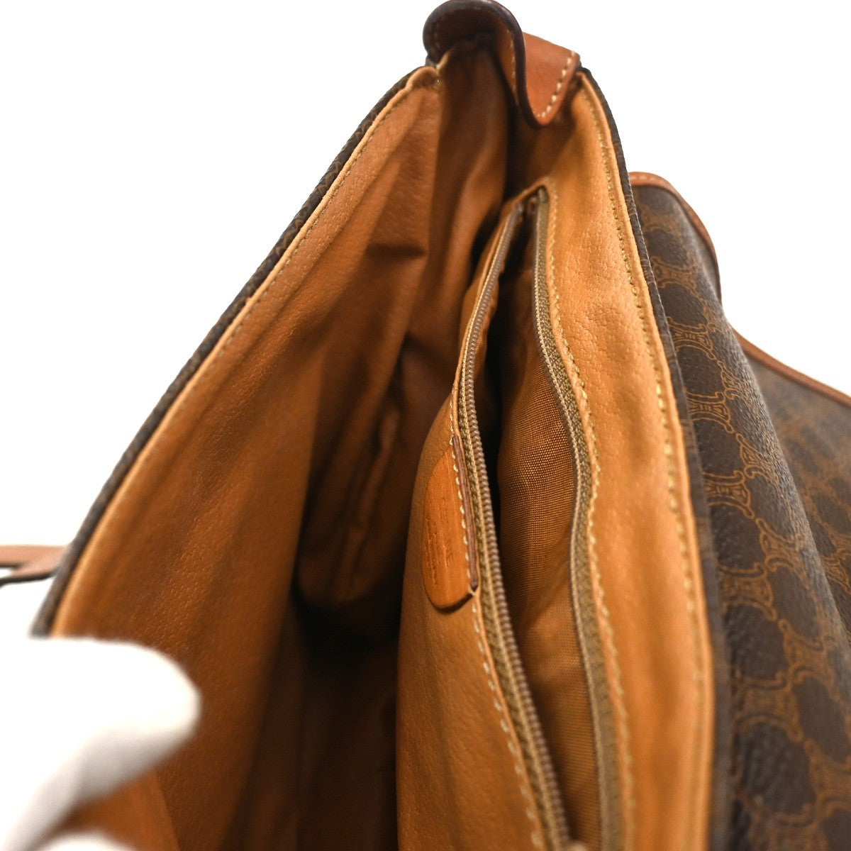 Celine Vintage Macadam Shoulder Bag Canvas and Leather, BROWN, CANVAS, Shoulder bag