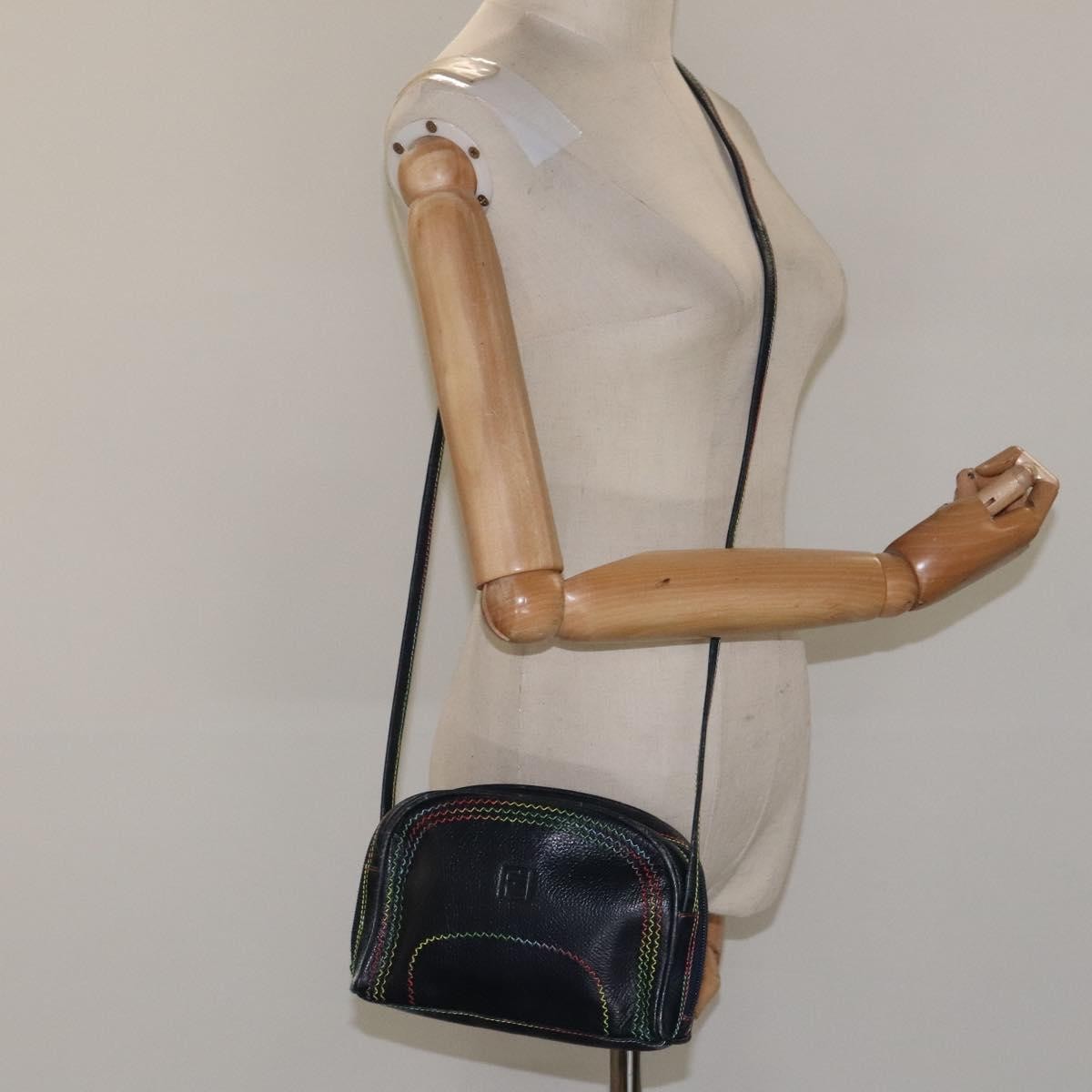 Fendi Vintage Zip Crossbody Bag Leather, NAVY, LEATHER, Shoulder bag
