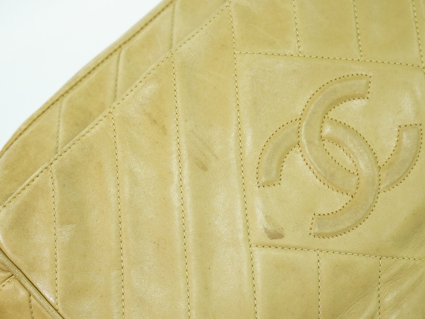 Chanel Vintage Diamond CC Camera Bag Quilted Leather, BEIGE, LEATHER, Crossbody bag