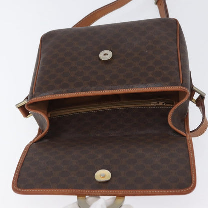 Celine Vintage Macadam Circle Logo Shoulder Bag Canvas and Leather, Brown, Canvas, Shoulder Bag