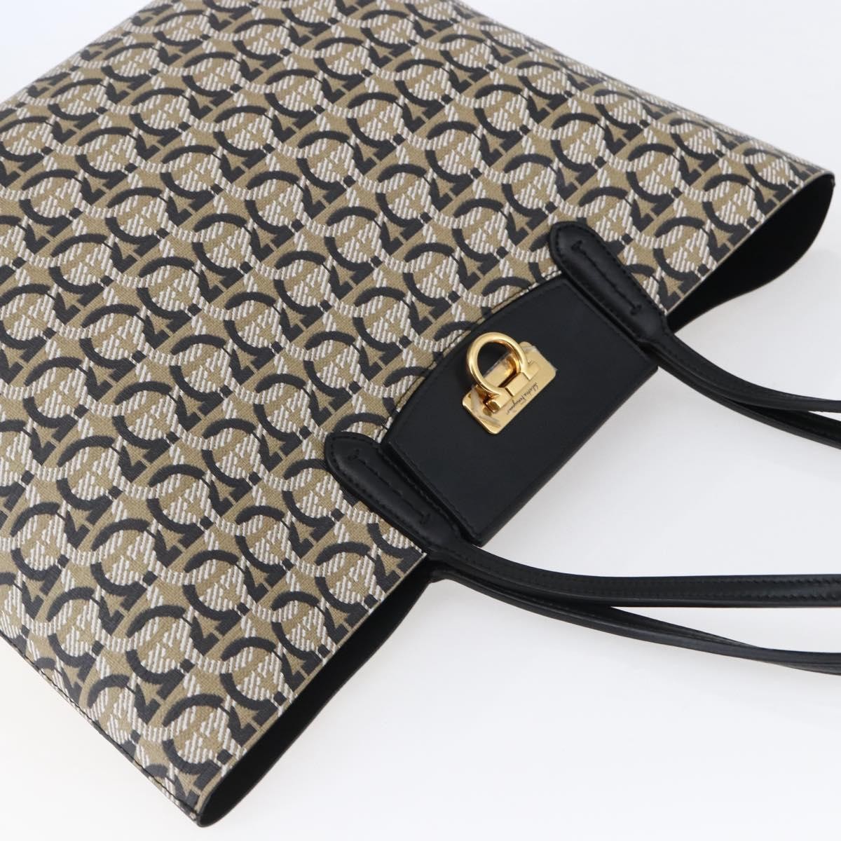 Salvatore Ferragamo Gancini Travel Tote Gancini Jacquard, BEIGE, CANVAS, Tote bag