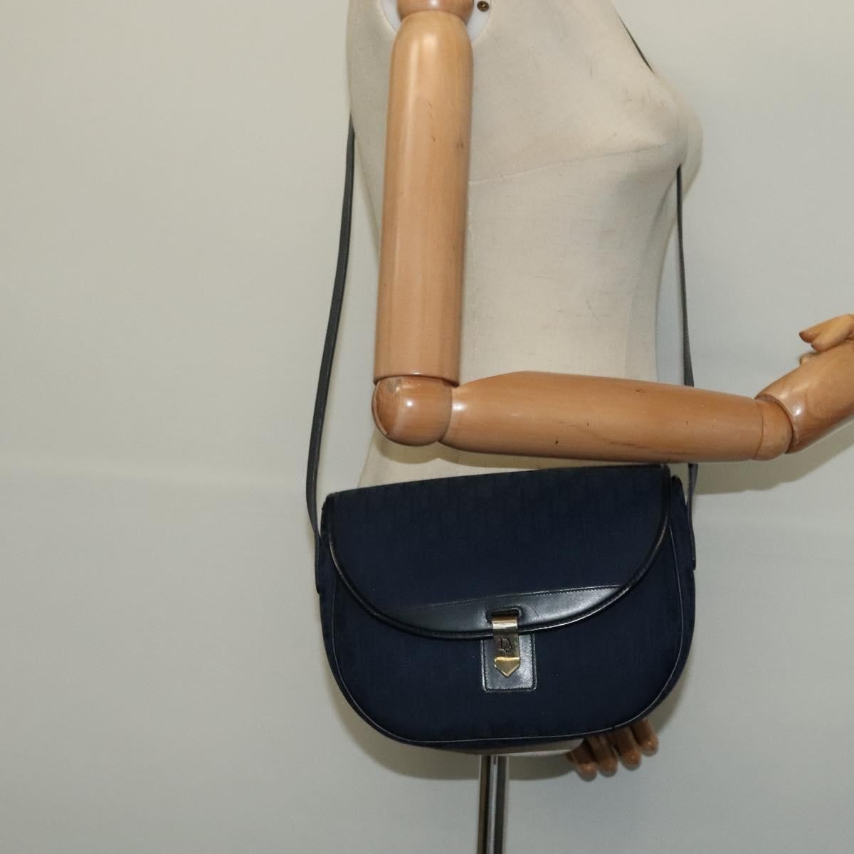 Christian Dior Vintage Trotter Shoulder Bag Canvas, NAVY, CANVAS, Shoulder bag