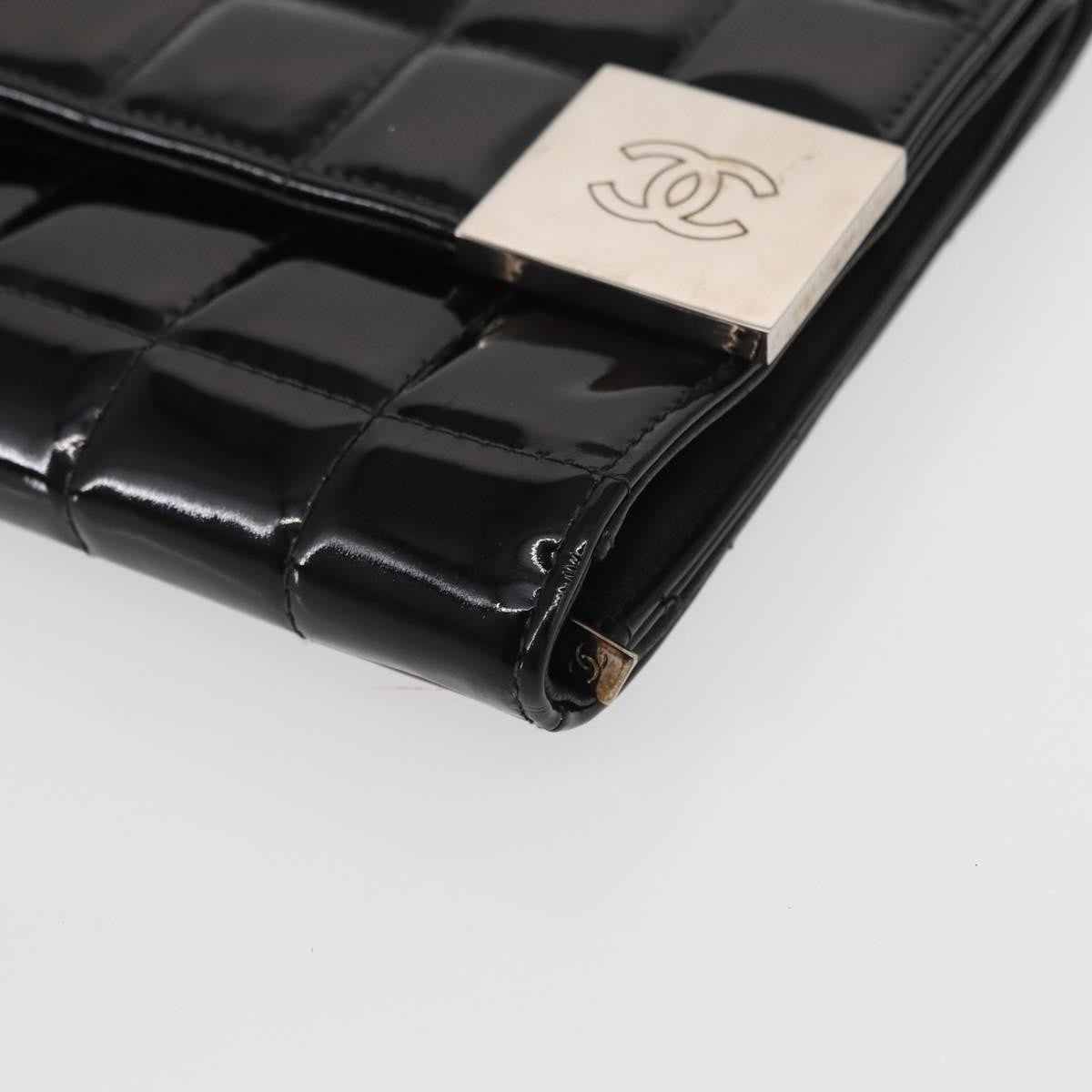Chanel Chocolate Bar Chain Clutch Quilted Patent, BLACK, PATENT_LEATHER, Clutche & pouche