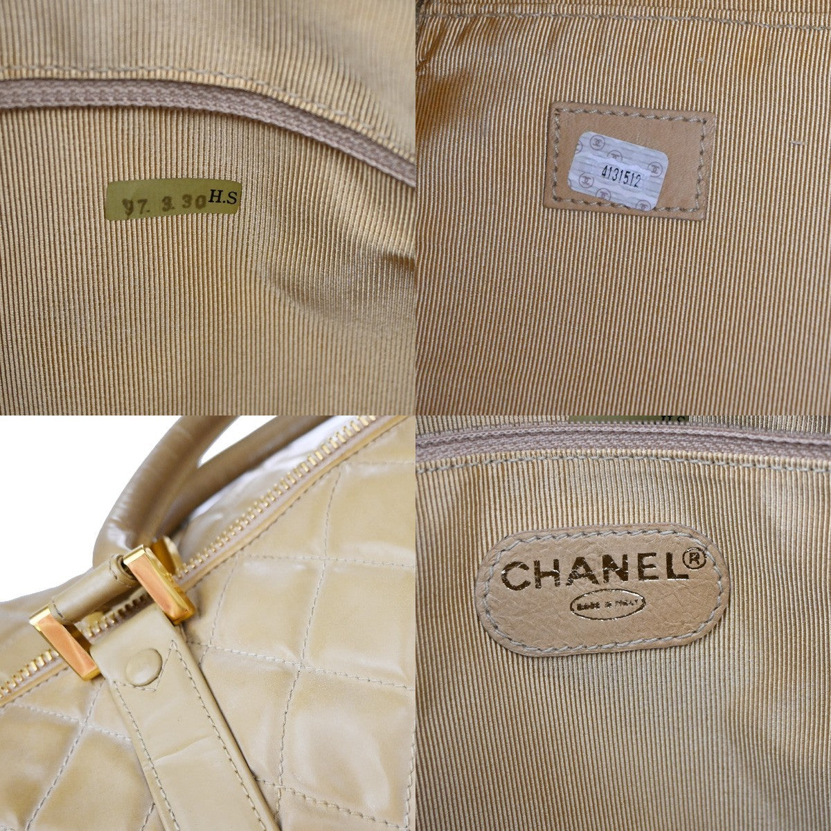 Chanel Vintage Bowler Bag Lambskin, Beige, Patent Leather, Handbag