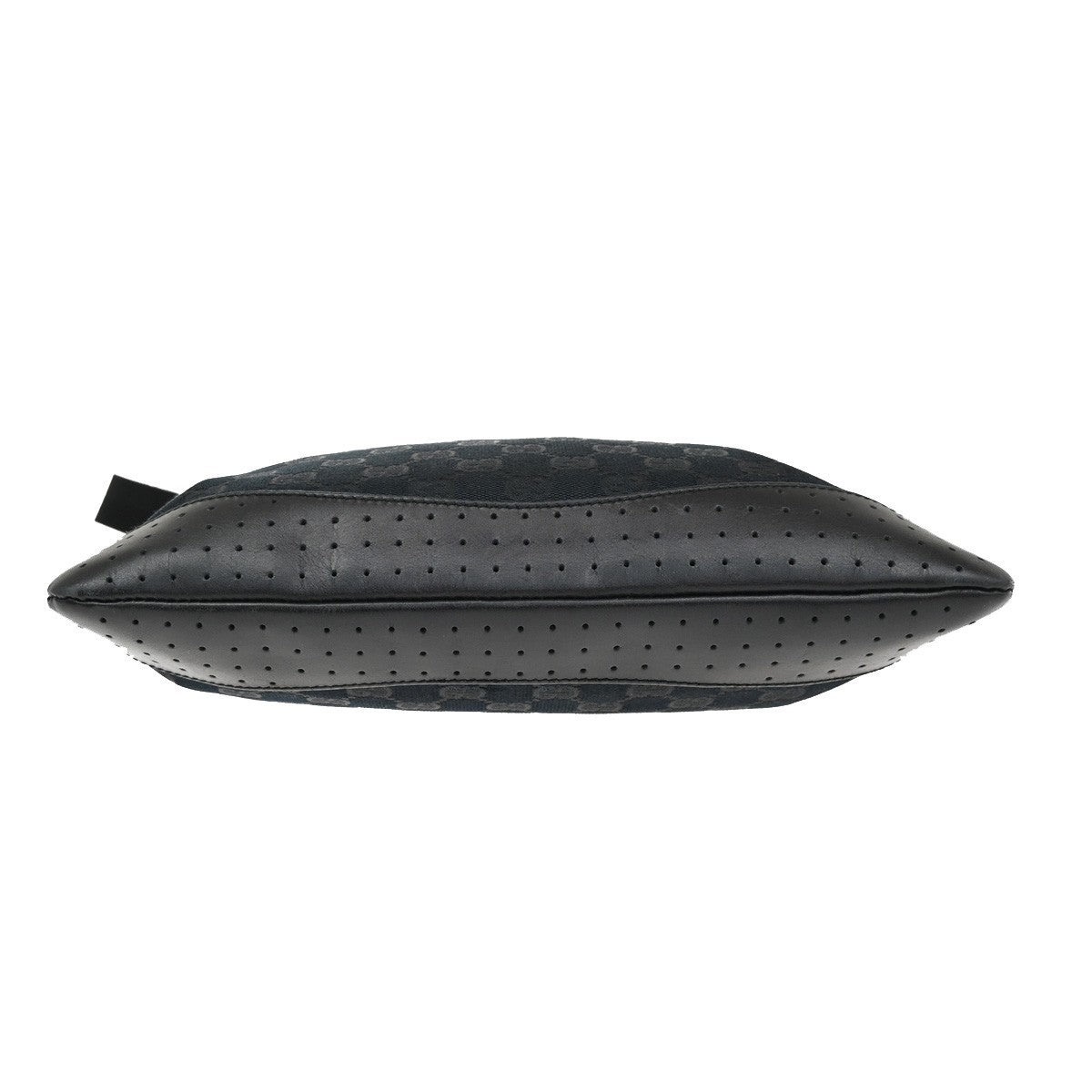 Gucci Zip Messenger Bag GG Canvas with Perforated Leather, BLACK, CANVAS, Shoulder bag