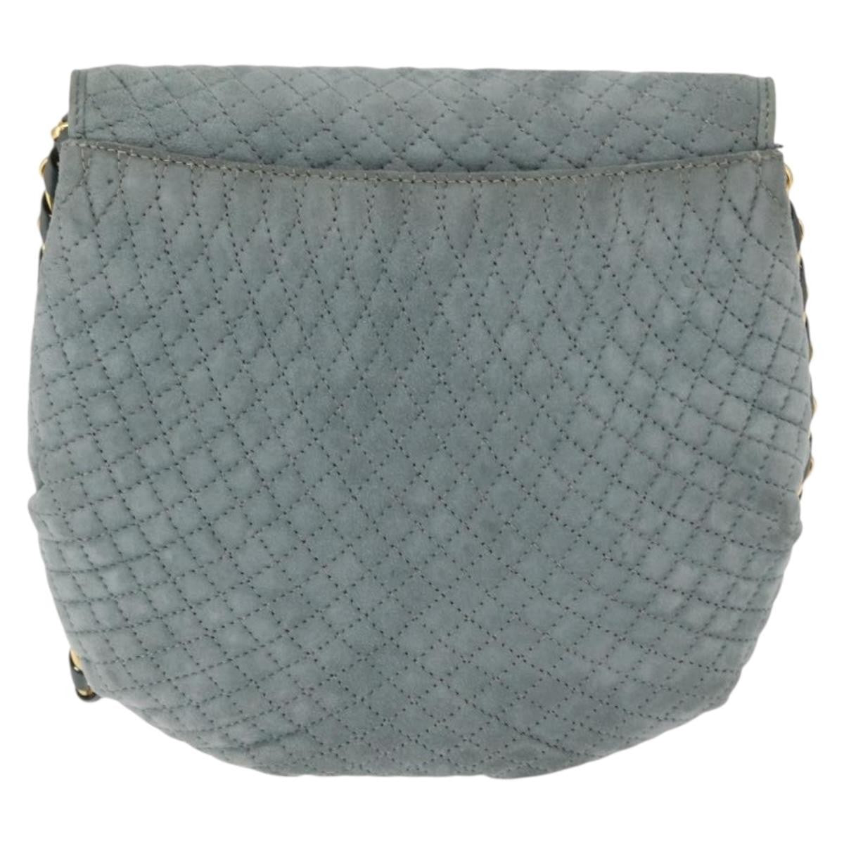 Bally Vintage Chain Shoulder Bag Quilted Suede, GRAY, SUEDE, Shoulder bag