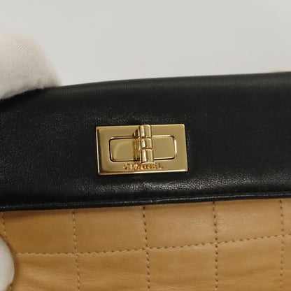 Chanel Chocolate Bar CC Handbag Quilted Lambskin, Beige, Leather, Handbag
