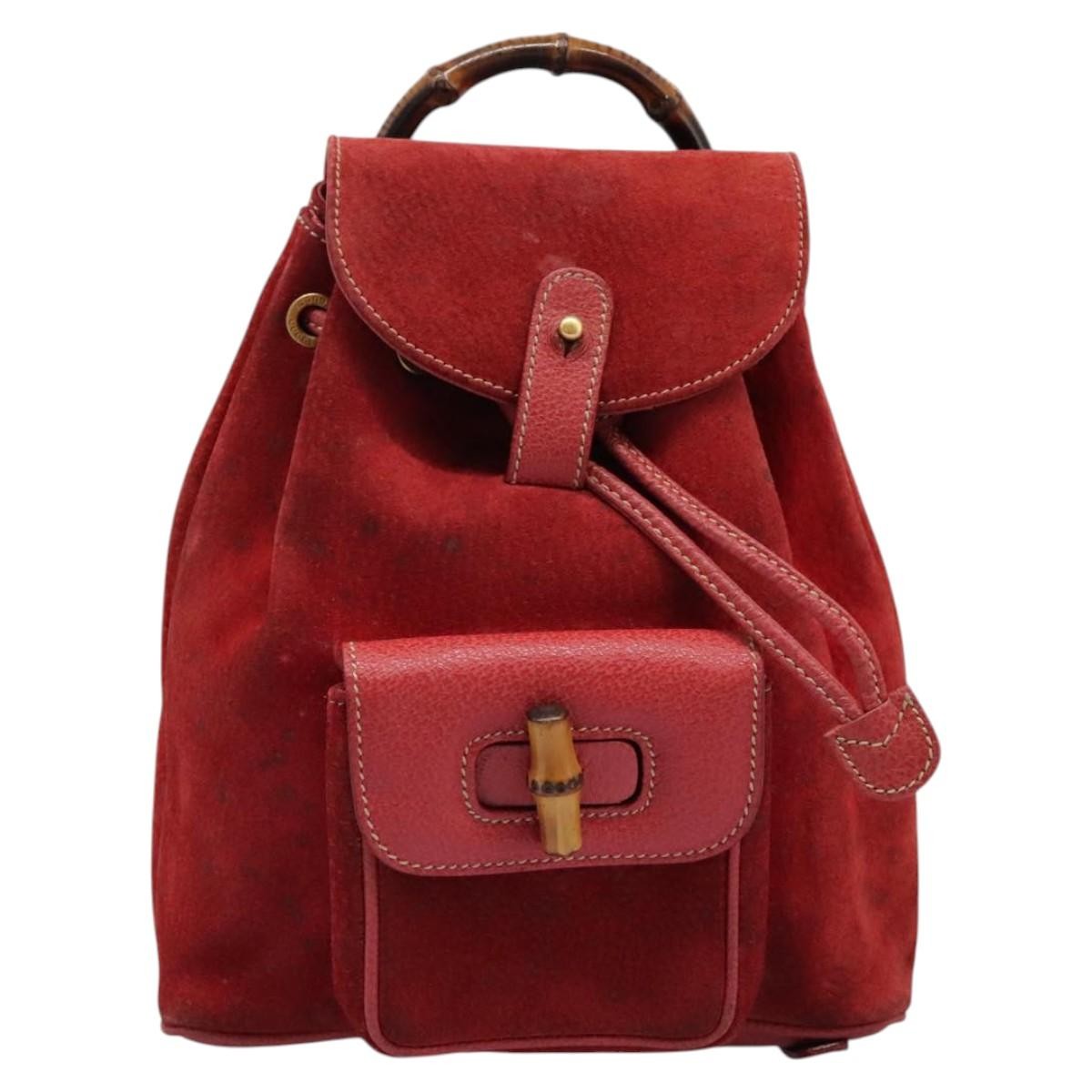 Gucci Vintage Bamboo Backpack Suede, RED, SUEDE, Backpack